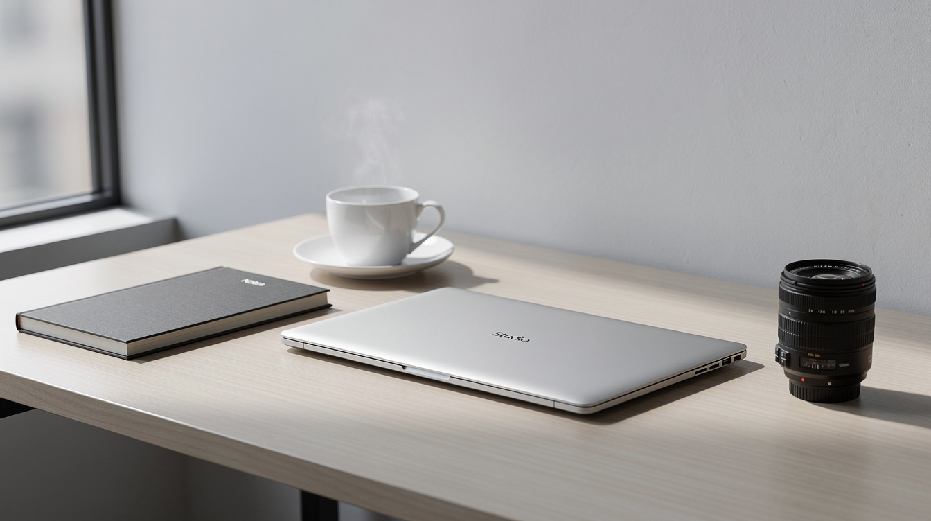 Modern studio workspace desk with equipment
